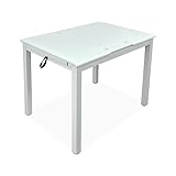 HOMEY - Mesa Extensible de Cristal de Cocina o Comedor Acabada en Blanco Modelo Kilembo, Práctica y Funcional. Medidas: 100-170 cm (Largo) x 70 cm (Ancho) x 75 cm (Alto)