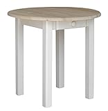 k koma Mesa de comedor redonda de madera de pino, mesa de comedor, mesa de cocina maciza, cajón blanco, estilo rústico sin tratar (80 cm)