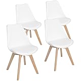 EGGREE Pack de 4 Sillas de Comedor Sillas Cocina Nórdico con Asiento Tapizado y Las piernas de Madera de Haya Maciza, Blanco