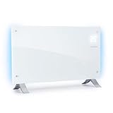 Klarstein Bornholm Curved Ambient - Convector, Calefactor bajo consumo, 1000 ó 2000 W, De 5° a 45°C, Táctil, Radiador electrico bajo consumo, Autoapagado, Programable, Certificado IP24, Blanco