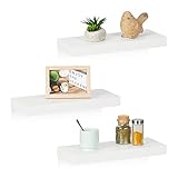 Relaxdays Estantes Pared Colgantes, Pack de 3, 38 x 15 cm, Baldas Flotantes, MDF, Diseño Moderno, Set Repisas, Blanco, Tablero de Fibras