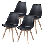 TEENO Juego de sillas de Comedor con Patas de Madera, Silla de Oficina Vintage, Asiento de cojín de Haya Maciza (Negro, 4, cantidades)
