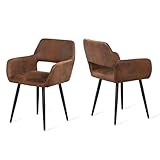 MEUBLE COSY Juego de 2 Sillas de Comedor Vintage Retro Sillón Tapizado en Gamuza con Reposabrazos Patas Metálicas para Cocina Salón, Marrón, 56x56x78cm, 2 Unidades