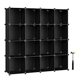 SONGMICS Unidad de Almacenamiento de 16 Cubos, Zapatero, Sistema de estantería de Bricolaje, Cubos apilables, Estante de plástico PP, Armario, Divisor de Armario, para Dormitorio, Oficina, 31 x 123 x