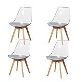BenyLed Juego de 4 sillas de Comedor de Estilo escandinavo, diseño Retro, sillas Laterales de acrílico Transparente, Silla de Cristal con cojín tapizado de PU (Gris)