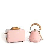 CREATE/PACK TOAST RETRO + KETTLE RETRO M/Tostadora de pan rosa con hervidor de agua rosa/Hervidor de 1 L