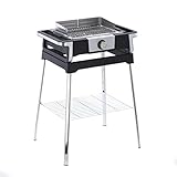 SEVERIN Barbacoa SENOA BOOST S con parrilla de acero inoxidable y bandeja de almacenaje, parrilla eléctrica con zona Boost, mini barbacoa sin riesgo de quemaduras, negro, PG 8117
