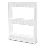 TIENDA EURASIA - Estantería de Almacenaje | Organizador de Cocina o Baño con Ruedas | 3 Niveles de Altura | Diseño Estrecho | Estructura Resistente de Plástico | Medida 54 x 72 x 12 cm (Blanco)