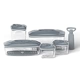 Dafi | Recipientes para Alimentos al vacío SeeYoo | Para Envasar | Bomba de vacío incluida | Tapers para Comida Hermetico | Taper Plastico | Tuppers | Recipiente Vacio | Set de 5 uds.| Color gris