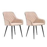Soof&Tess Juego de 2 sillas de Comedor Bergamo – Beige – Terciopelo – Industrial – con reposabrazos – Tejidos fáciles de Limpiar