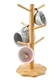 KYYGKY Soporte Tazas, Portavasos de Café con 6 Ganchos, Organizador de Tazas de Cafe de Bambú en Forma de Árbol, Soporte para Colgar Tazas de Cafe con Base Engrosada (Base de flor de ciruelo)