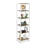 Relaxdays Estantería, 180 x 50 x 35 cm, 6 Baldas Abiertas, Librería Auxiliar para Salón, Cocina, Pasillo, Blanco/Natural, Tablero de Fibras, Hierro