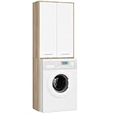 AKORD | Columna de Pared para empotrar Lavadora | Mueble Alto con 2 Puertas | Mueble contenedor de baño | CajoNero para Lavadora | 64x180x30 cm | Peso 30 kg | Roble Sonoma/Blanco