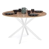 IDMarket Alix - Mesa de comedor redonda para 4-6 personas, diseño de araña, madera y blanco, 110 cm