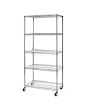 Seville Classics Schwerlastregal mit 5 Böden und Lenkrollen Estantería de Alambre de Acero de 5 Niveles con Ruedas, aleado, Cromado, 91, 4 B x 45, 7 T x 182, 8 cm H
