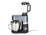 Robot de cocina profesional de 1300 W con brazo giratorio, color negro, recipiente de acero inoxidable de 6,3 litros de capacidad, batidora de 1,5 litros