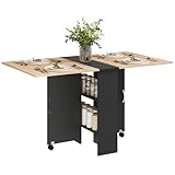 HOMCOM Mesa Plegable de Comedor Mesa de Cocina Plegable con Ruedas Alas Abatibles y Estantes para 4-6 Personas 75x140x74 cm Natural y Negro