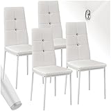 TecTake® Silla de Comedor, Asiento y Respaldo Acolchado, Piel Sintética, Piedras Brillantes, Sillas Modernas, Sillas Cocina, Alta Capacidad de Carga, Montaje Rápido - 4 Sillas Blanco