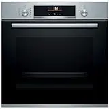 Bosch Serie 6 HBA5360S0 - Horno multifunción, 60 cm, 3400 W, Autolimpiable, 7 funciones, Bloqueo de seguridad, Acero inoxidable, Mandos ocultables, clipRaíl, Inox, cristal negro