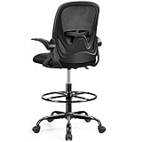 Primy Silla de Oficina Silla de diseño ergonómico Silla giratoria 360° Taburete de Bar con reposapiés Silla para el hogar con reposabrazos Plegables, 300 Libras(Negro)