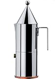 ALESSI La conica 90002/6 Cafetera para Café Exprés de Diseño, Acero Inoxidable y Fondo en Cobre, Plateado, 3 Tazas