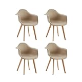 GrandCA HOME Pack de 4 Sillas de Comedor Sillas de Cocina Nórdicas con Patas de Madera de Haya, Sillones Modernos para Salón, Oficina, Dormitorio, Comedor, Beige