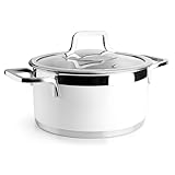 Lacor - 15424 - Cacerola Buffet con tapa White, Acero inoxidable 18/10, Acabado Interior Lijado, Asas Ergonómicas, Fondo Termodifusor Sandwich, Apta para Inducción, Aptas para Horno, Ø24cm, Blanco