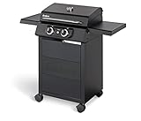 Parrilla eléctrica eCRAVE, con parrilla de hierro fundido, carro de parrilla con mucho espacio de almacenamiento, sistema de limpieza SIMPLE CLEAN- 2 potentes elementos calefactores y capó de cocción