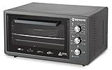 BEHOME Horno eléctrico ventilado de 48 litros con asador, autolimpieza y esmaltado, temperatura hasta 320°, doble cristal con luz interior y temporizador, 2 bandejas y 1 rejilla (gris)