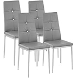 TecTake® Silla de Comedor, Asiento y Respaldo Acolchado, Piel Sintética, Piedras Brillantes, Sillas Modernas, Sillas Cocina, Alta Capacidad de Carga, Montaje Rápido - 4 Sillas Gris