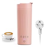 Flintronic Rosa Hervidor Agua Electrico, Doble Capa 304 Tanque Interior de Acero Inoxidable, 475ML Hervidor de Viaje, con Apagado Automático y Protección de Ebullición en Seco, para Leche, Café