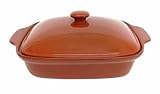 Cazuela barro horno olla tartera besuguera rectangular o redonda hornear CON TAPA - HORNO - MICROONDAS - LAVAVAJILLAS - FUEGO DIRECTO (31X21X13 CM)