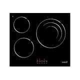 Cata Placa Vitrocerámica TZD 603/G con 3 Zonas de Cocción Hight Light y una Zona Gigante Triple con 9 Niveles de Potencia. Ancho de 59 cm con Desconexión automática y Bloqueo Infantil, Negra