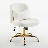 Bonnlo Silla de Oficina sin reposabrazos, Silla Escritorio sin Brazos, Silla de Tocador con Cojín Lumbar, Altura Ajustable, Silla de Escritorio Ancha, Ideal para Home Office, Tejido Teddy (Beige)