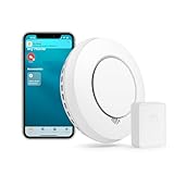 Meross Detector de Humo Interconectado (con HUB), Detector de Humo Inteligente, Compatible con Apple HomeKit, Alexa y Google Home, Alarma de Incendios con con Silencio y Autotest