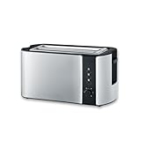 Severin Tostadora automática de ranura larga, tostador ancho con soporte para panecillos, tostadora doble para calentar y descongelar, 1400 W, acero inoxidable cepillado/negro, AT 2590