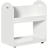 HOMCOM Estantería Librería con Ruedas Estantería para Libros con 2 Estantes de Almacenamiento y 2 Asas para Salón Cocina Estudio Estilo Moderno 71x40x78 cm Blanco