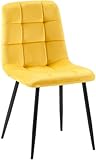 CLP Silla De Comedor Antibes Acolchada En Terciopelo I Butaca De Salón Nórdica con Base Metálica & Sin Reposabrazos, Color:Amarillo