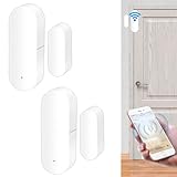 Sensor de puerta WiFi, juego de 2 sensores de puerta de ventana inalámbricos, alarma, sensor de puerta Smart Tuya, sensor de contacto de ventana inalámbrico inalámbrico para seguridad en el hogar y