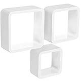 WOLTU Estante de Pared Estantería Cubo Madera Estante Decorativo Conjunto de 3 Estante Colgante Retro Blanco RG9236ws