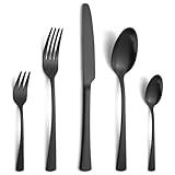 Gifcomda Juego de cubiertos negro mate, 30 piezas, acero inoxidable, para 6 personas, pulido brillante, juego de cubiertos con cuchillo, tenedor, cuchara, apto para lavavajillas