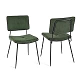 MEUBLE COSY Juego de 2 Sillas de Comedor Retro Tapizadas en Tela sin Reposabrazos con Patas Metal para Cocina Salón Dormitorio, Verde, 54x45x82cm, 2 Unidades