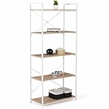 IDMarket – Estantería de 5 niveles DETROIT 170 cm, diseño industrial madera y metal blanco