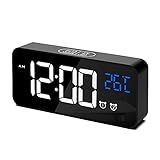 CHEREEKI Reloj Despertador Digital, Despertador Alarma Dual Digital Alarm Clock con Temperatura, 4 Brillo Ajustable Función Snooze, Puerto de Carga USB, 12/24 Horas, 10 música