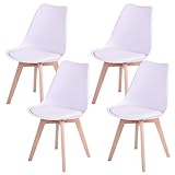 Sillas de Comedor Mikomika Synk Basic - Pack de 4 Sillas Nórdicas en Blanco, Negro y Gris con Asiento Tapizado y Patas de Madera de Haya Maciza (Blanco)