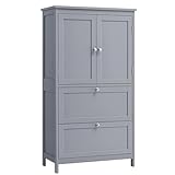 VASAGLE Mueble de Baño, Armario de Baño, Armario de Cocina, Armario Almacenaje con 2 Cajones y 2 Puertas, Estante Regulable, 30 x 60 x 110 cm, Gris Paloma BBC551G02