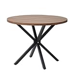 DEYARNA HOME Mesa de Comedor Moderna con Estructura Metálica, Mesa de Cocina para 4-6 Personas, Mesa Redonda de 100cm para Comedor, Sala de Estar, Oficina, Restaurante (Madera Oscura)