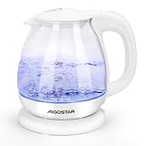 Aigostar Elvin - Hervidor de agua eléctrico, vidrio de borosilicato, 2200W, iluminación LED, capacidad 1L, Rápida ebullición, Protección contra la ebullición en seco, Libre de BPA, Blanco