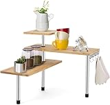 Avilia Estante esquinero de Cocina de bambú con 3 estantes y Estructura de Acero – Mueble para Especias multifunción con Ganchos, Ideal para Especias, condimentos y Utensilios