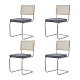 BenyLed Pack 4 Sillas de Comedor Estilo Nórdico Silla Escandinava; Sillas de Cocina Modernas con Respaldo de Madera Maciza de Ratán y Asiento Tapizado (Gris holandés Terciopelo)